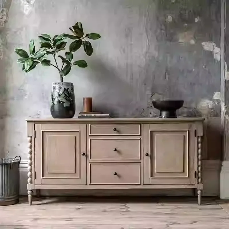 خزانة جانبية لتناول الطعام من الخشب الصلب بتصميم ريفي أمريكي وخزانة مدخل جدارية لغرفة المعيشة الفرنسية #2