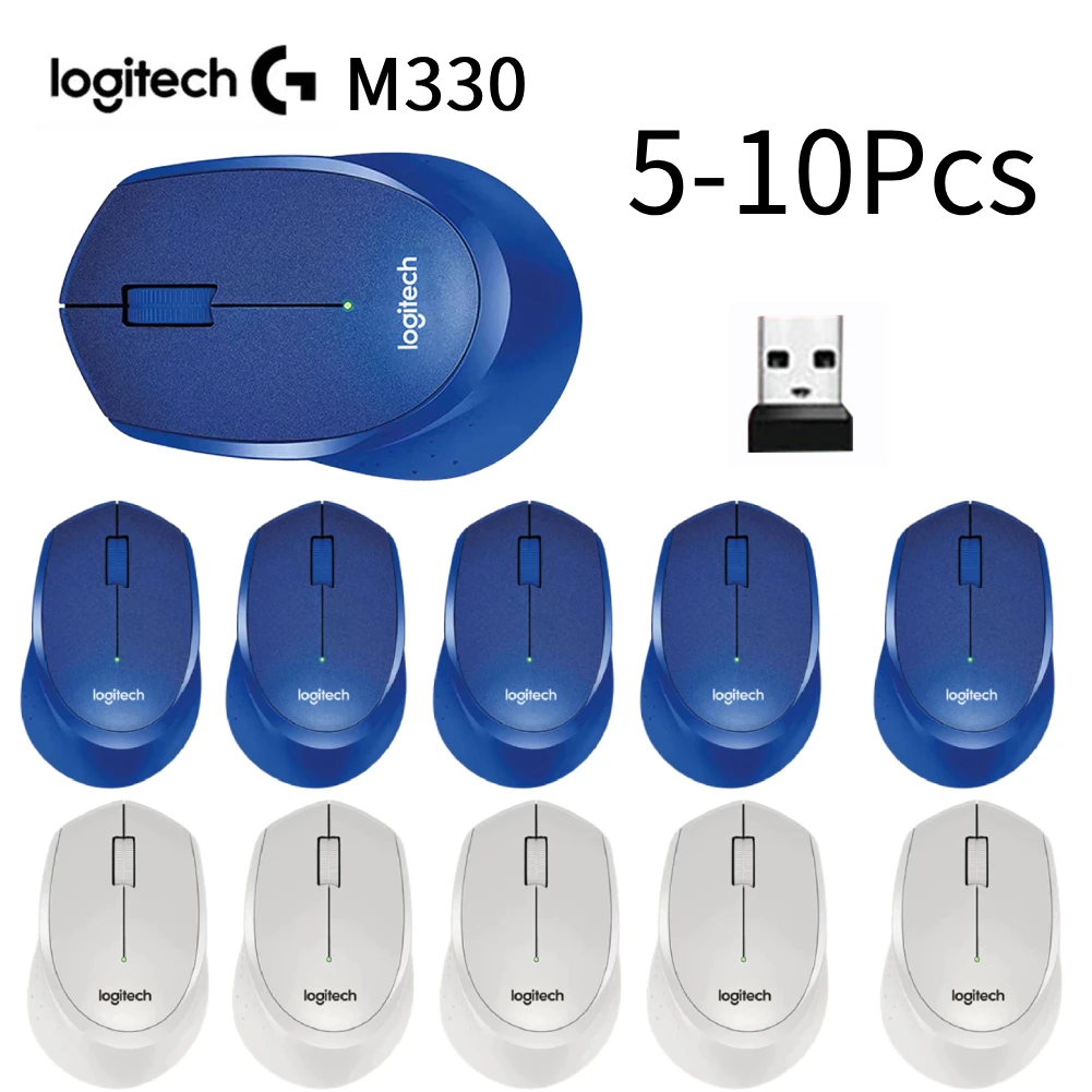 

5/10 шт. Беспроводная мышь Logitech M330 с USB-приемником, 1000 точек на дюйм, оптическая бесшумная мышь, портативная компьютерная мышь для ПК, планшета, ноутбука