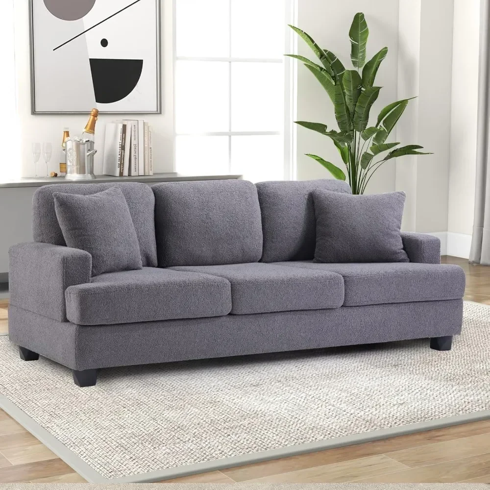 Comfy Teddy Velvet Sofa Couch with Extra Deep Seats and Two Pillows, Seater Sofa, Couch for Living Room Apartment Lounge