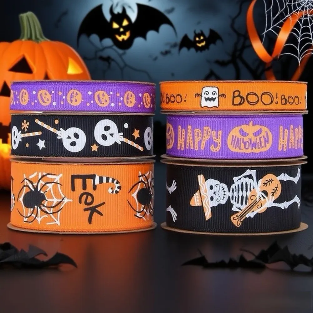 

Pumpkin Halloween Decorative Ribbon Ghost Spider Web Halloween Packaging Gift Box Ribbon Handmade Bat DIY Ribbon Strips