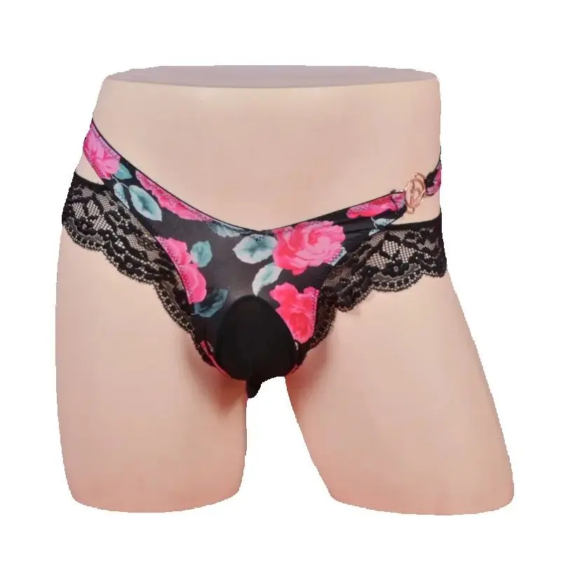 

Sissy Lingerie For Men Panties Low Waist Seamless Lace Floral Underwear Elephant Trunk Underpants Ice Silk Gays Lingerie