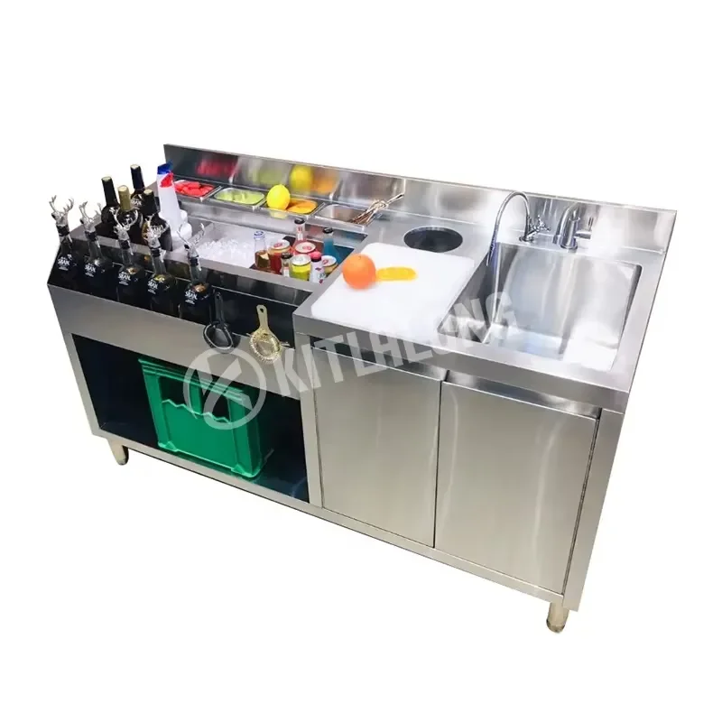 for Kittralon British Custom Stainless Steel Cocktail Bar Station with Trash Can Gap High Quality Bartending Tool Organizer