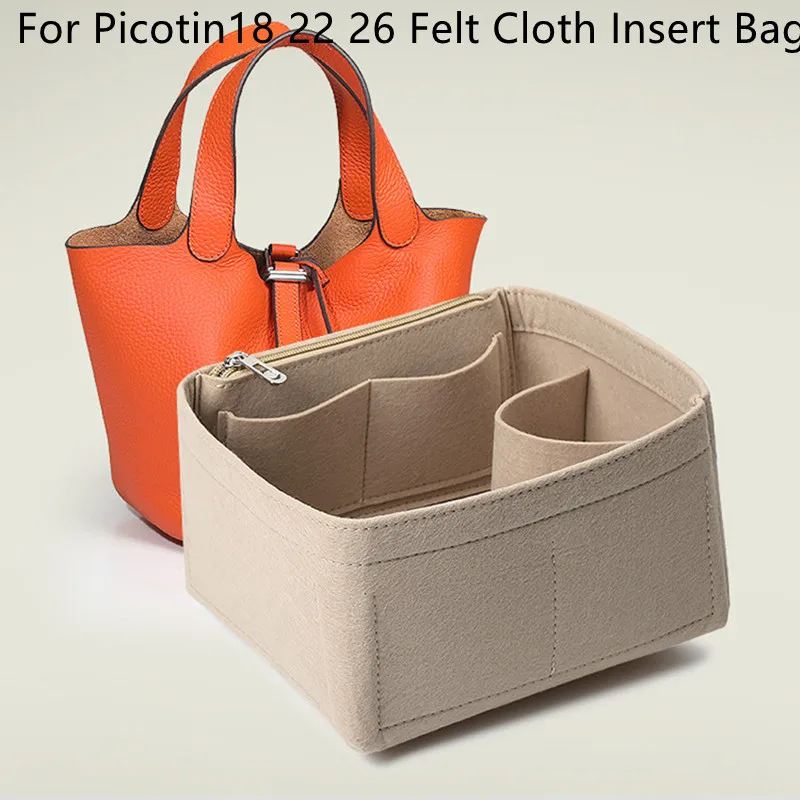 For H Picotin 18 22 26 Felt Purse Organizer Insert bag For Tote Shaper Cosmetic Bags Portable Makeup Handbags Inner Storage