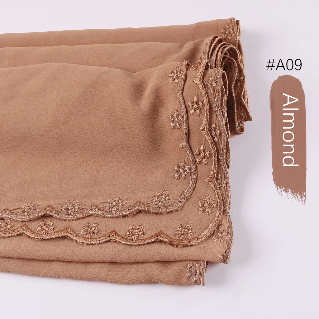 Musilm senhoras premium pesado chiffon bawal sulam bordado muçulmano malásia hijab xale feminino sulam