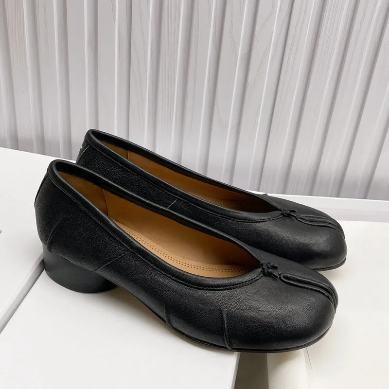 

High Quality Fashion Pleated Designer Split Toe Women Comfort Genuine Leather Ballet Ballerina Casual Tabi Loafers Shoes