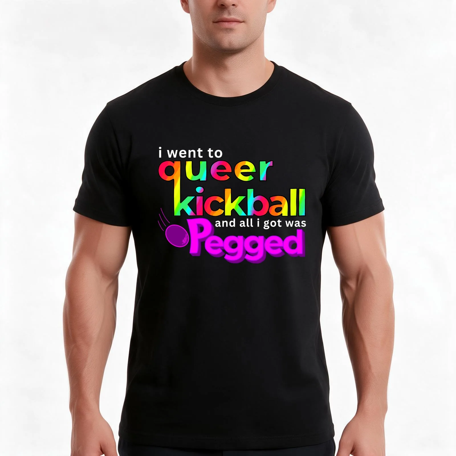Sonoma County Queer Kickball League - Pegged Design - Black T Version T-Shirt, Summer Casual Cotton Tee, Vintage Graphic Print