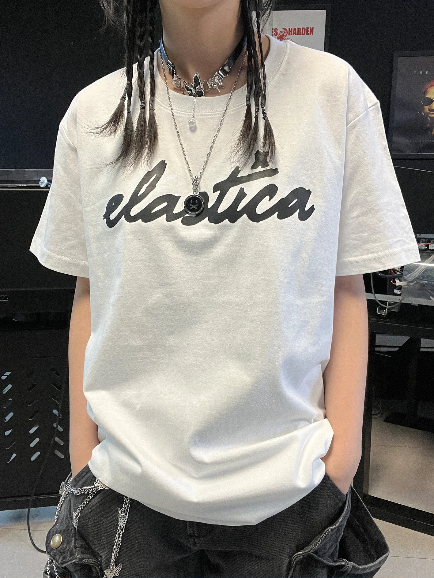 

Heavyweight Simple Couple Matching Summer Short Sleeve T-shirts Men's Women's Cotton Spandex Polyester College Style Tops