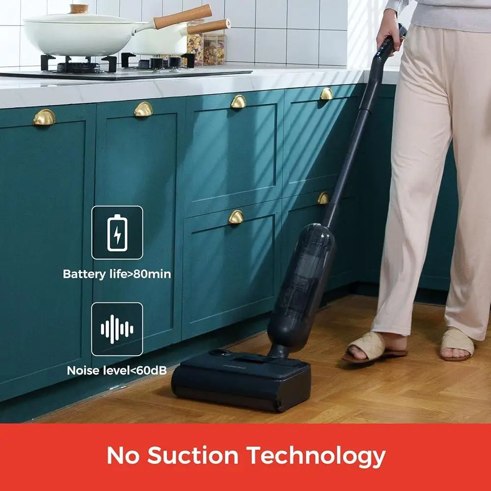 Cordless Electric Mop Hard Floor Cleaner 80 Mins Runtime Lightweight Quiet No Suction Bionic Self Cleaning Efficient
