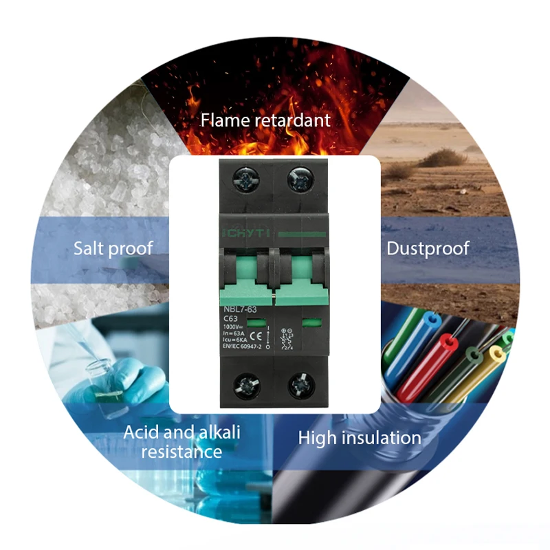 10PCS DC MCB 2P 500vdc 600v 1000v 2 Pole 16 A 25amp 63a Mini Miniature DC Solar Circuit Breaker For Solar PV Energy System