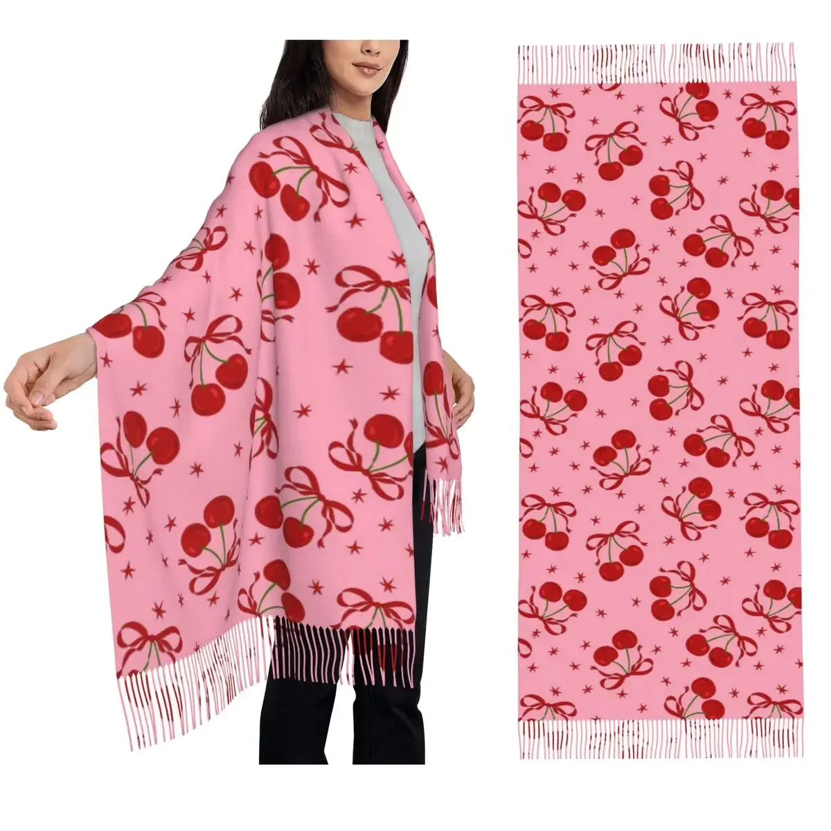 

Cherry Scarf Tassel Scarves for Women Soft Warm Shawls and Wraps Large Fall Winter Shawl Wrap