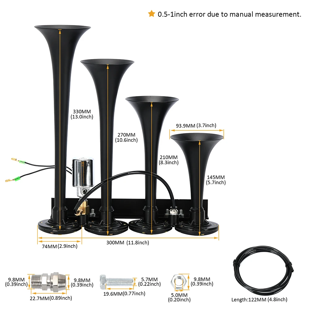 

Universal 12V/24V Super Loud 185dB 4 Trumpet Train Air Horn Kit Air Compressor Super Loud Electric Air Horns For SUV Boats