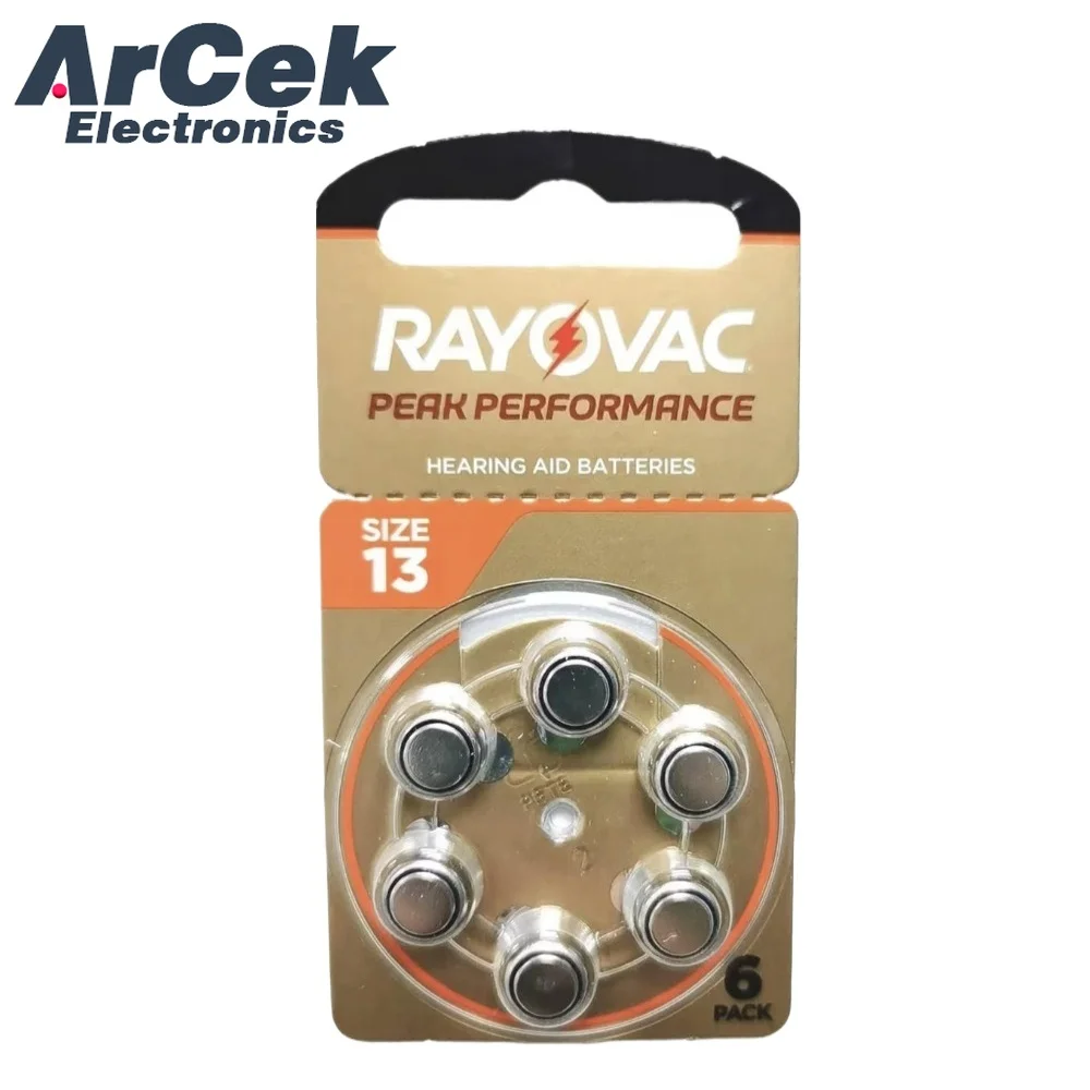 30PCS / 5 Cards RAYOVAC PEAK Hearing Aid Batteries 1.45V 13A A13 13 P13 PR48 Zinc Air Battery for BTE CIC RIC OE Hearing Aids