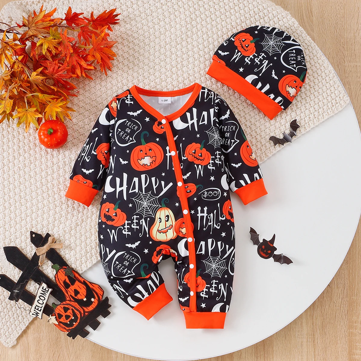 

Хэллоуин, осенне-зимний комплект детского боди, приятный для кожи, мягкий эластичный хлопок, дизайн с застежкой, легко носить, теплый, удобный для малышей