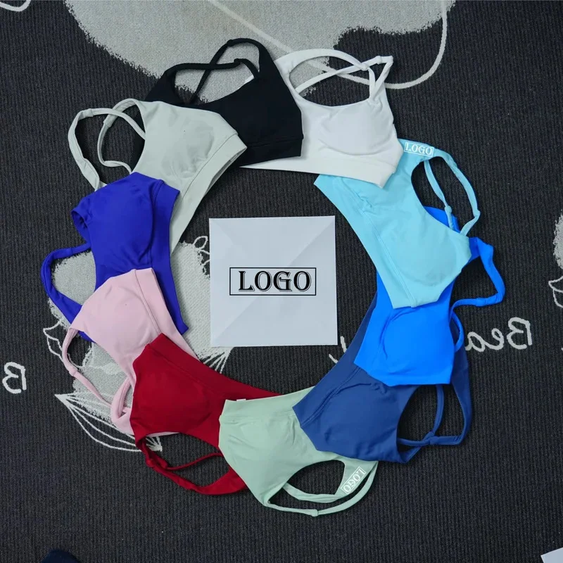 

Yoga Sports Bra With Logo Women Seamless Halter Bra Open Back Yoga Top Bras Medium Support Gym Crop Padded Sportswear