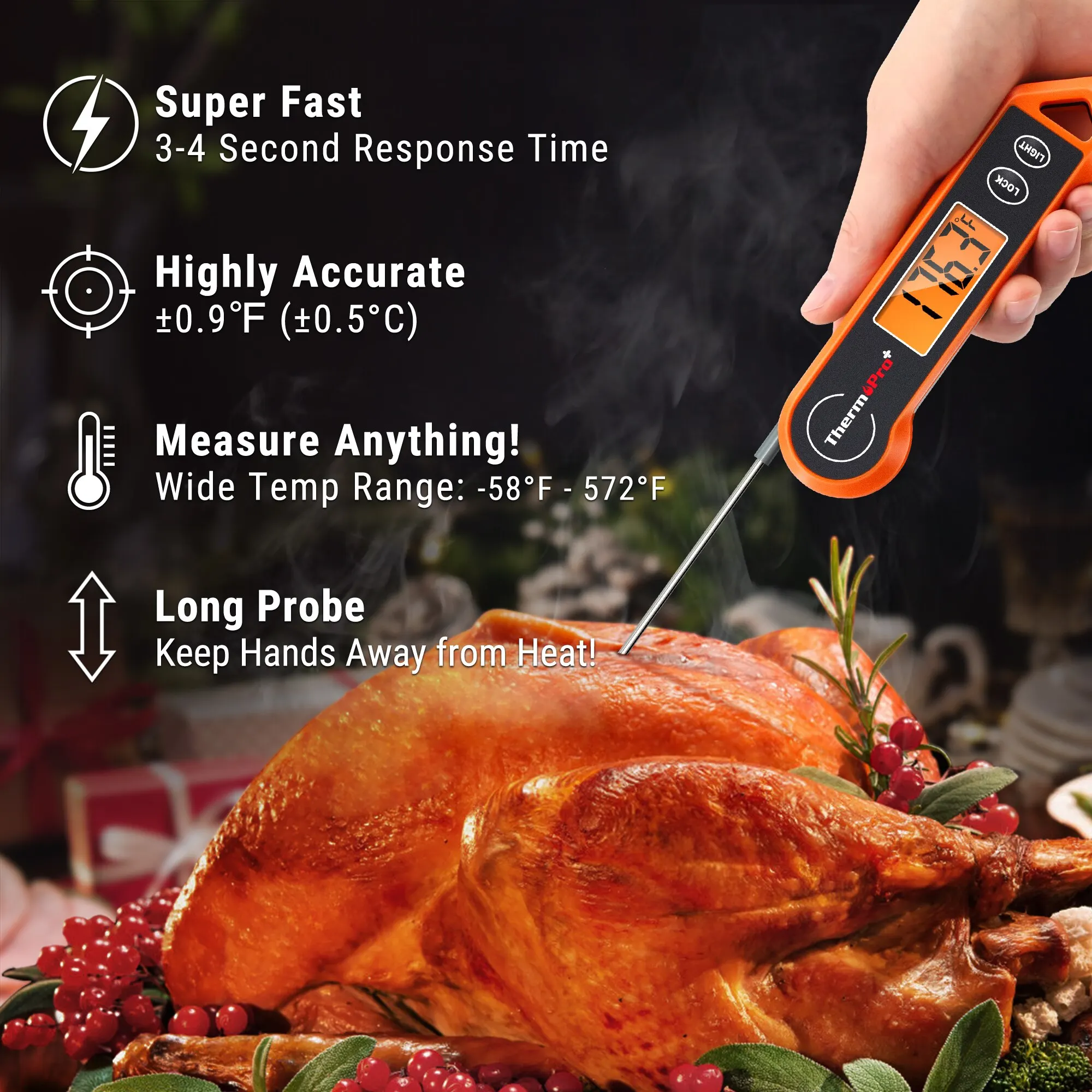 ThermoPro TP19H Digital LCD Screen Instant Reading BBQ Meat Cooking Thermometer With Lock and Backlight Function