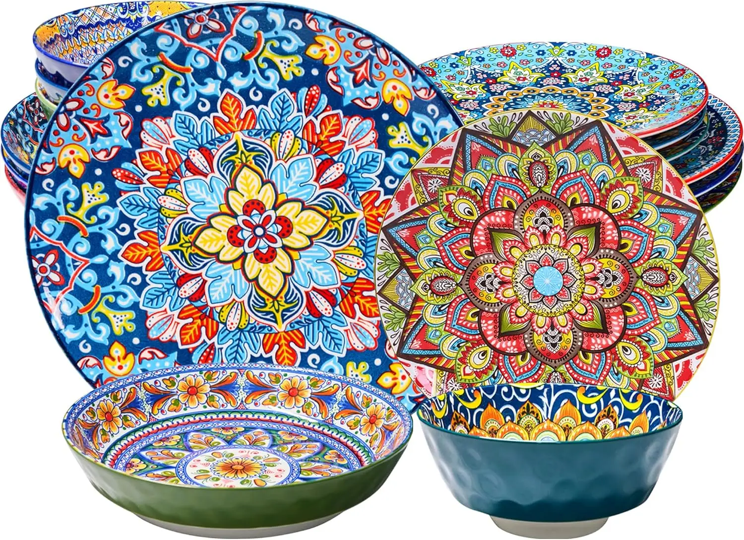 

Dinner Plates set of 4, 16 Pieces Dinnerware Sets Microwave and Dishwasher Safe, Scratch Resistant, Bohemian Style Plates and Bo