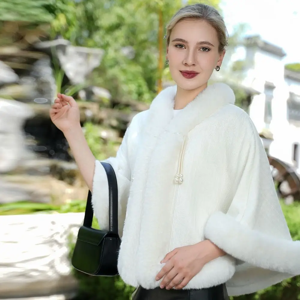 

Warm Thicken Plush Chinese Style Cloak Wrap Short Women Knitted Cloak Elegant Shawl Plush Evening Capes Cheongsam Lolita