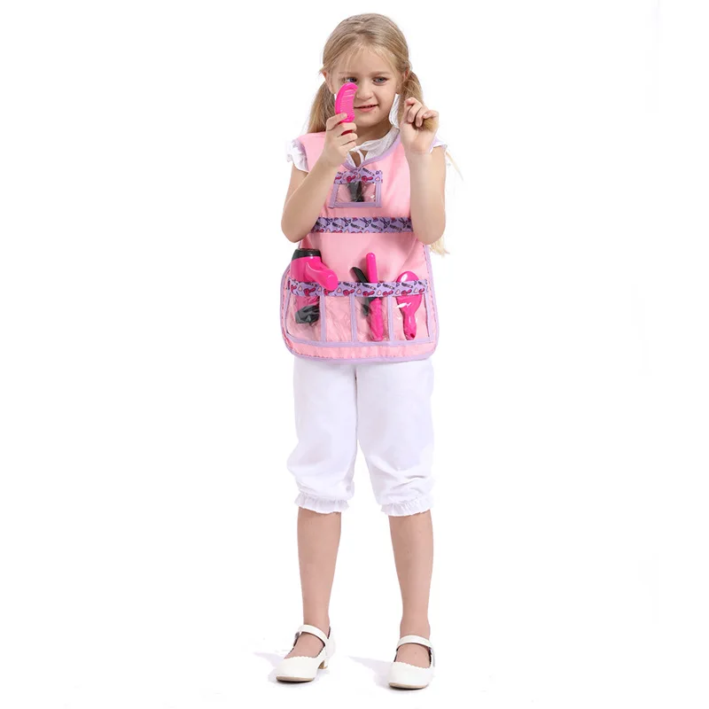 Children's Professional Play Hair Stylist Costume pink vest Party with accseeories Suit Exotic charm halloween