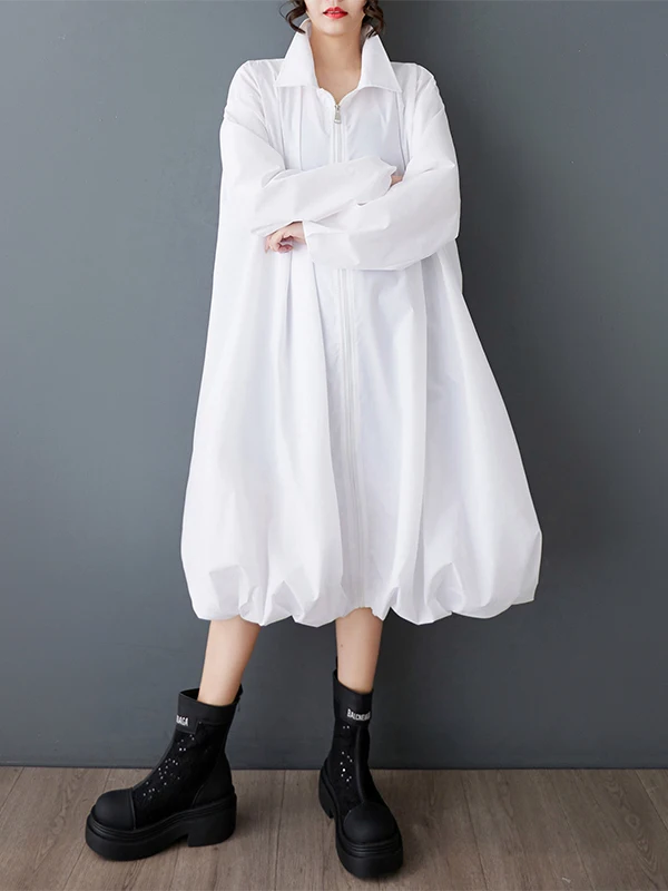 plus Size Women's Spring Summer New Pure Color Midi irt Dr Loose Versatile Long Sve Lantern Dr  Dr