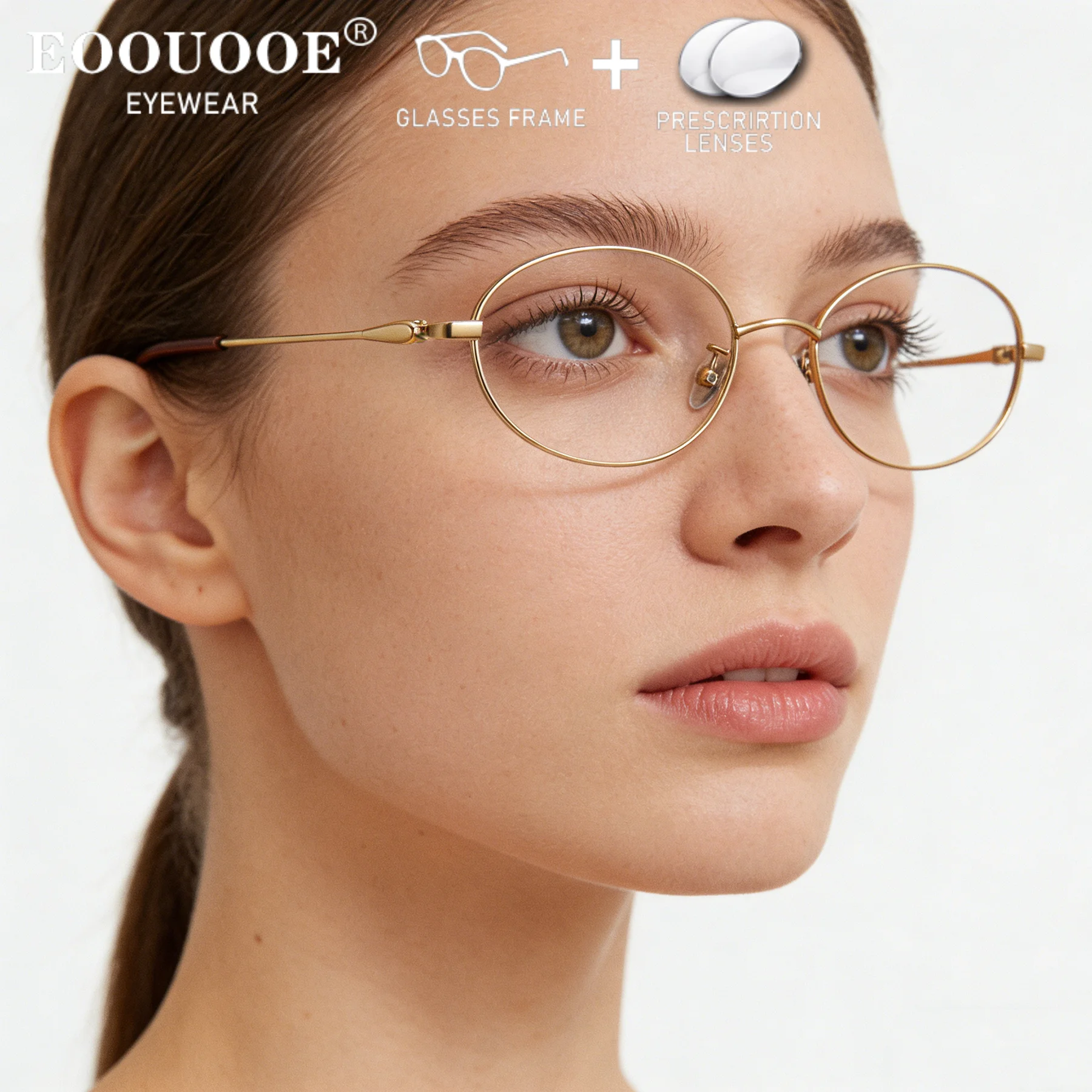 

Women's Oval Eyeglass Gold Wire Frame Prescription Lenses Myopia Anti Blue Light Anti Reflection Progressive Multifocal Recipe