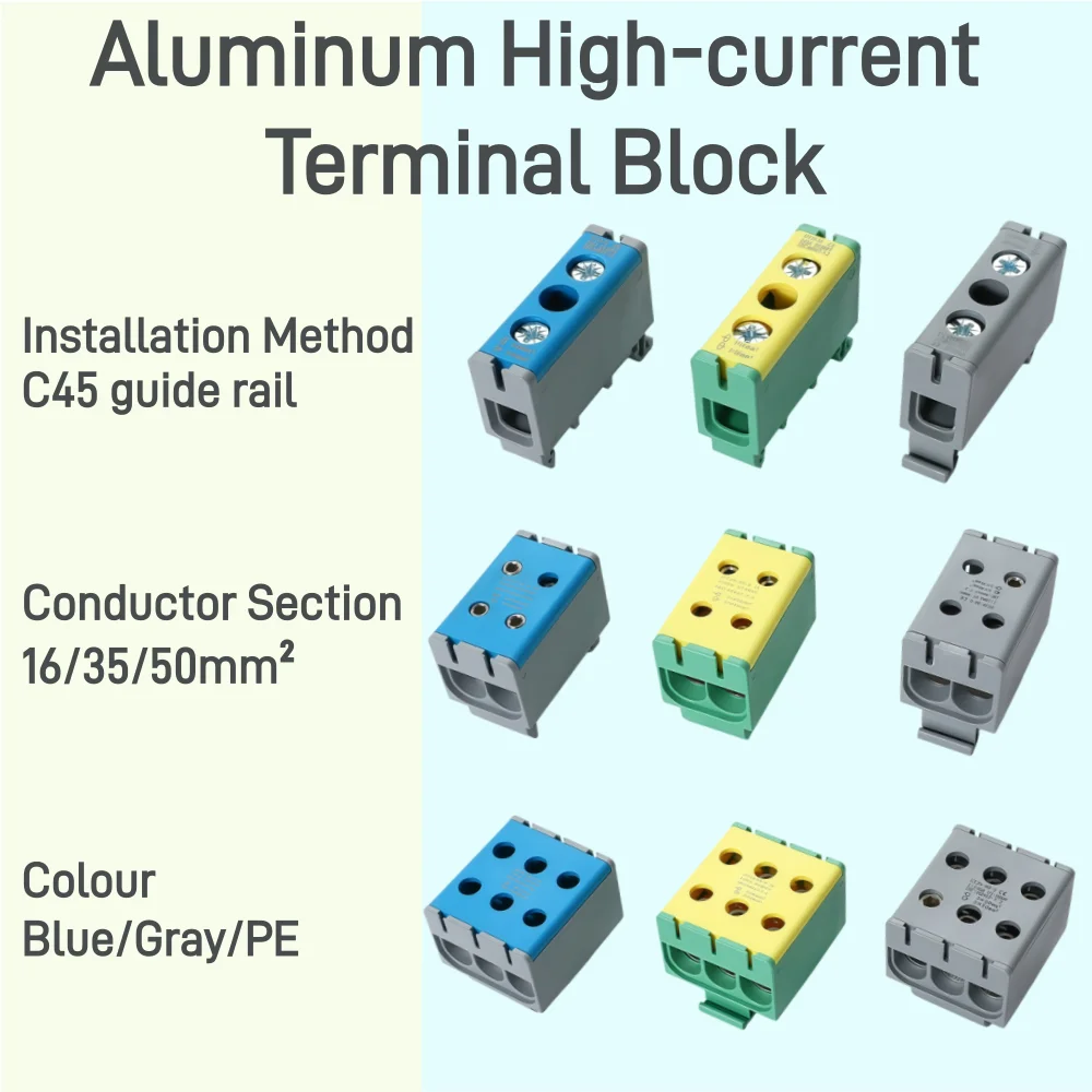 Aluminum Distribution Block Power Connector Terminal Block Box C45 Guide Rail Junction Box 16/35/50/95/150/240 mm²
