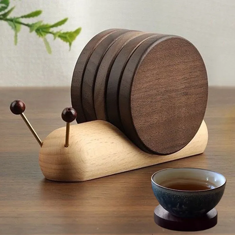 

Snail Shape Solid Wood Coasters Set Non Slip Decorative Cup Mat for Table Home Decor Rustic Wooden Drink Coaster Gift Idea Decor