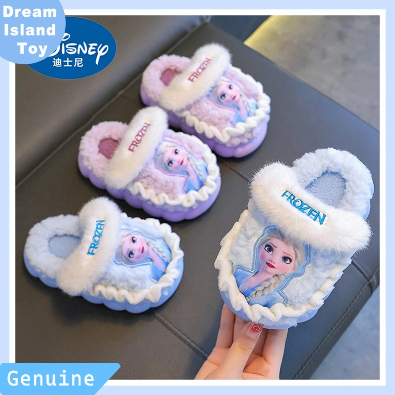 

Детские хлопковые тапочки Disney для девочек и малышей, зимняя домашняя хлопковая обувь принцессы Эльзы на каблуке, новинка 2025 года, стиль