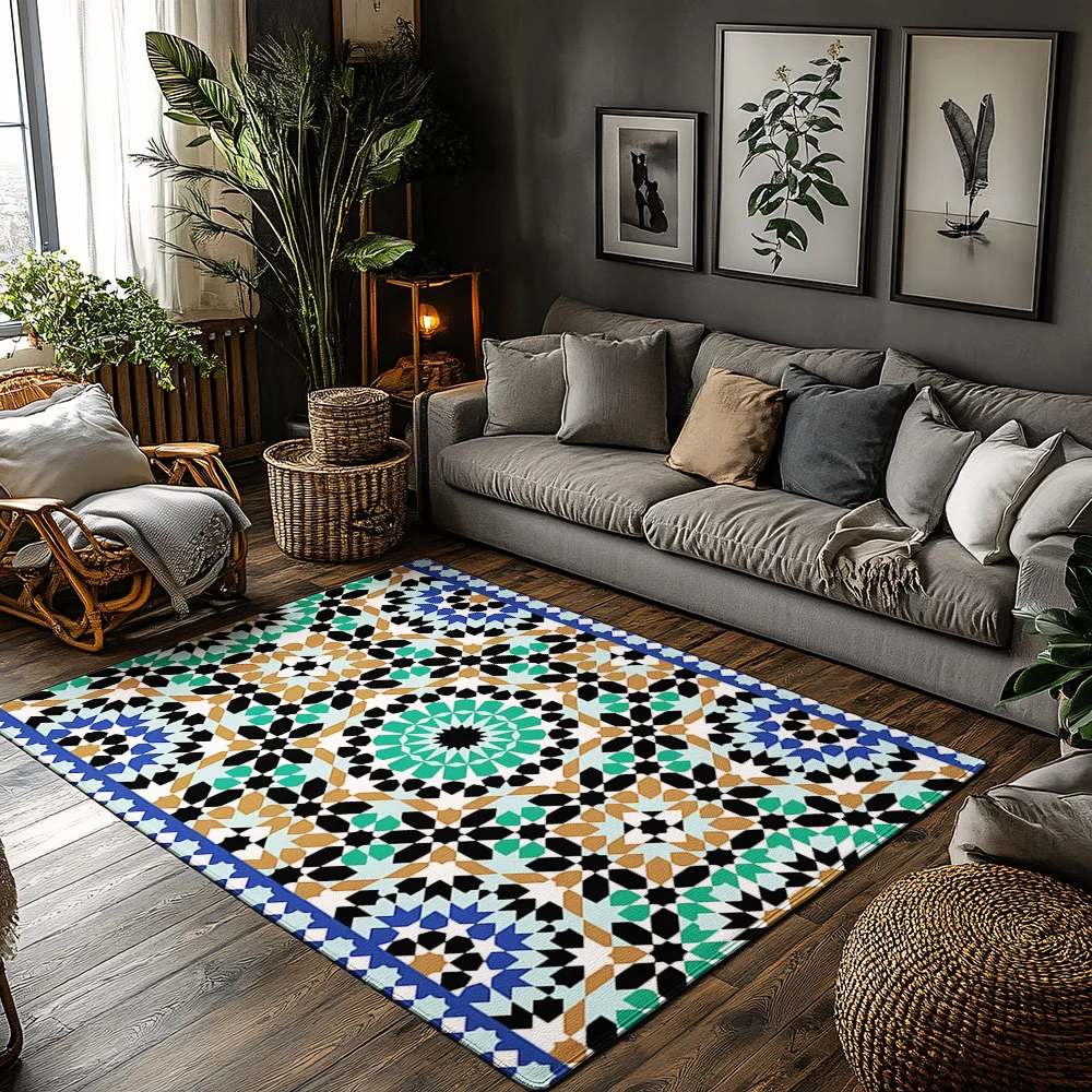 

Марокканский ковер, богемный напольный ковер, нескользящий декор для гостиной, винтажный домашний акцентный ковер с узором, моющийся, прочный, для использования в помещении