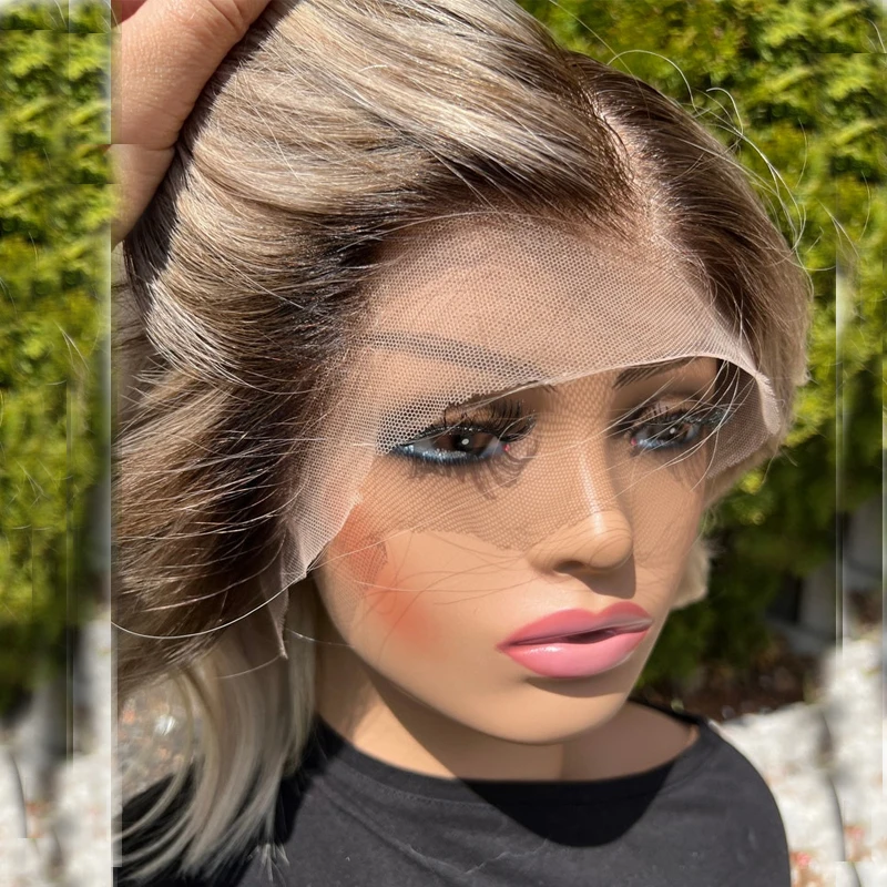 100% Real HD Human Hair Wigs Pre Plucked New in Lace Frontal Wig on Sale Ash Blonde Highlights Front Lace Wig Loose Wavy