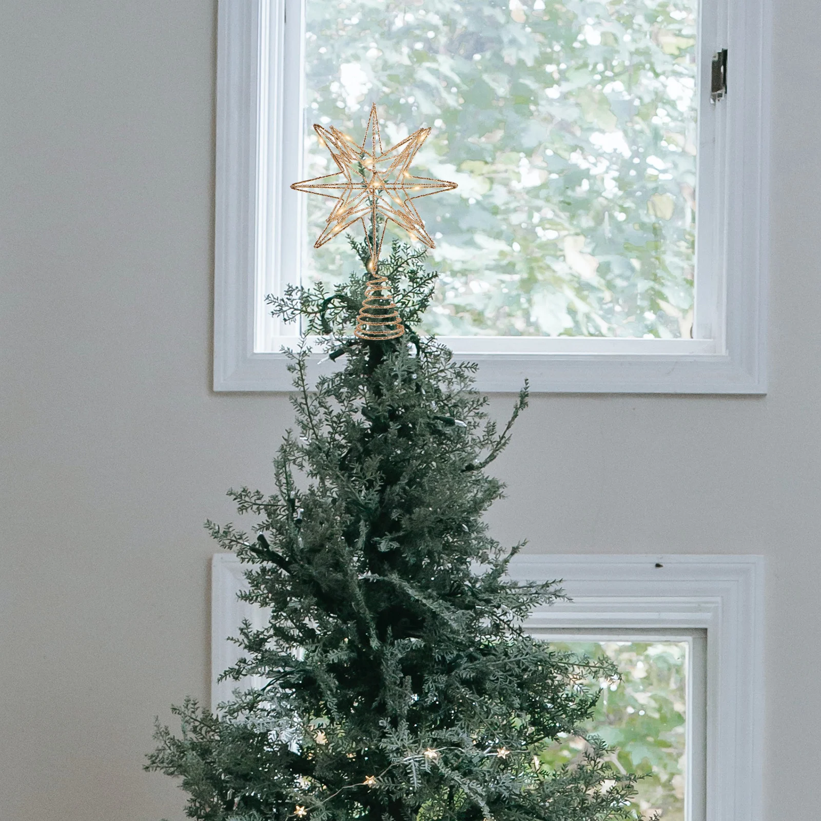 

Large 11 Inch LED Star Tree Topper Shimmering Lighted Christmas Tree Decor for Xmas Holiday Winter Celebration Rustic Modern