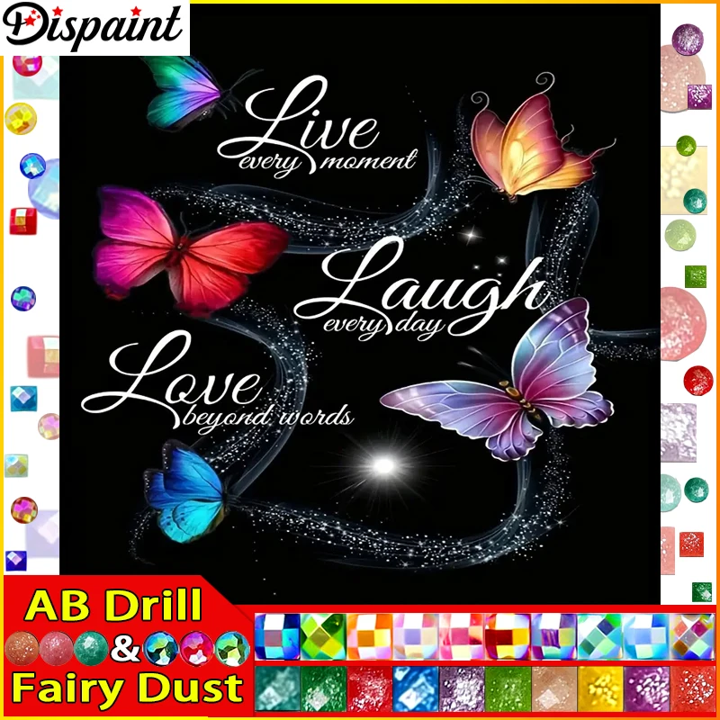

Dispaint Fairy Dust AB 5D Diy алмазная живопись вышивка крестиком "Пейзаж бабочка текст" домашний декор полная алмазная вышивка