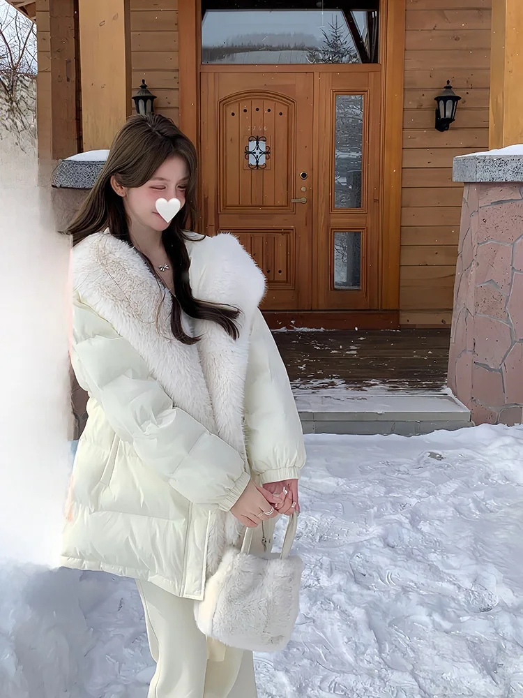

White down Jaet Women's Winter Faion Slim Fit Warm Coat with Large Fur Collar Korean Sle 90% White Du down Filling