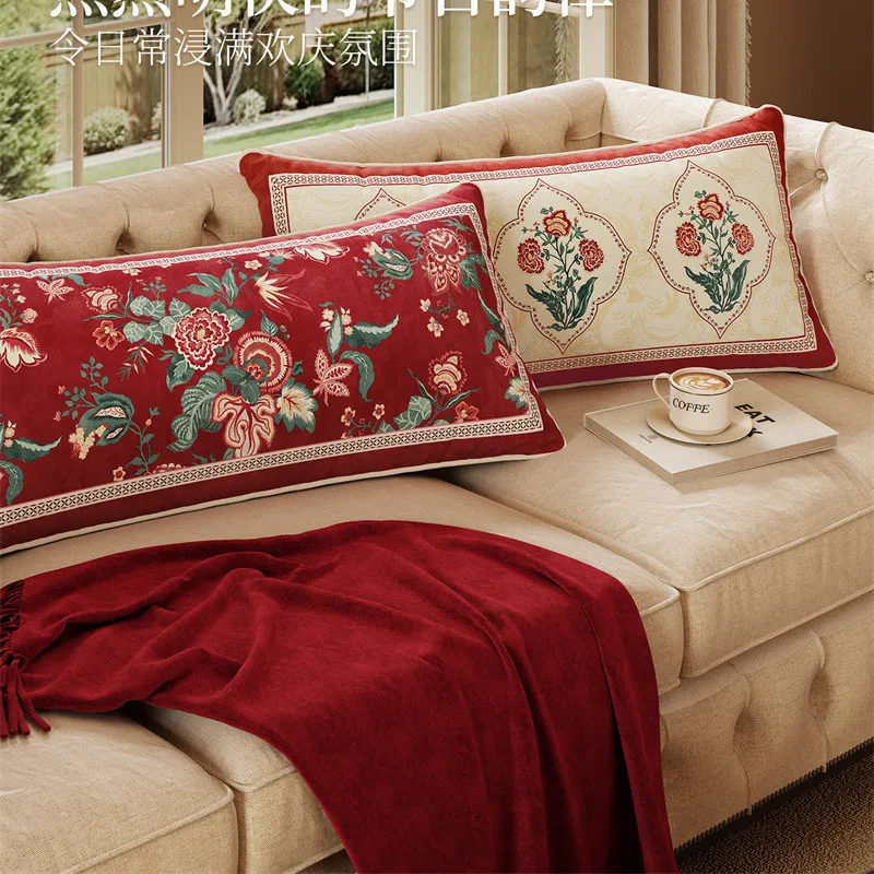Designer Vintage Throw Pillow Covers 30x70cm Soft Velvet Lumbar Pillows Cover with Birds  Floral Pattern,Rectangular Farmhous