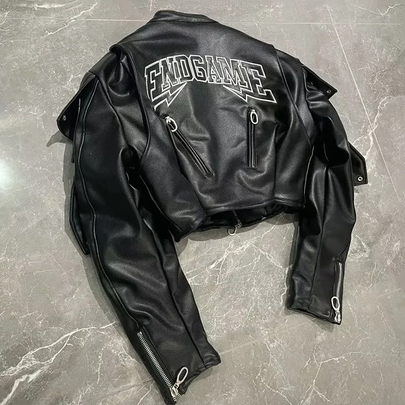 American style street letter embroidery skull motorcycle style PU leather jacket short jacket for women 2024 Spring and Autumn