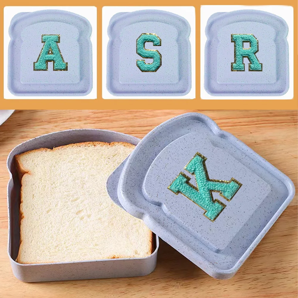 Initial Lunch Bag Toast Box Bread Storage Organizer Lightweight With Lid Food Container Initials A-Z 26 Letter Green Pattern
