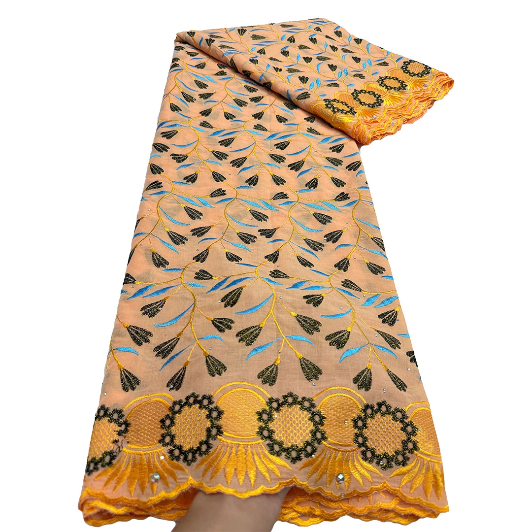 

African Cotton Swiss Voile Lace Fabric Embroidered Multicolor Floral With Delicate Lace Trim For Bridal & Home Decor​
