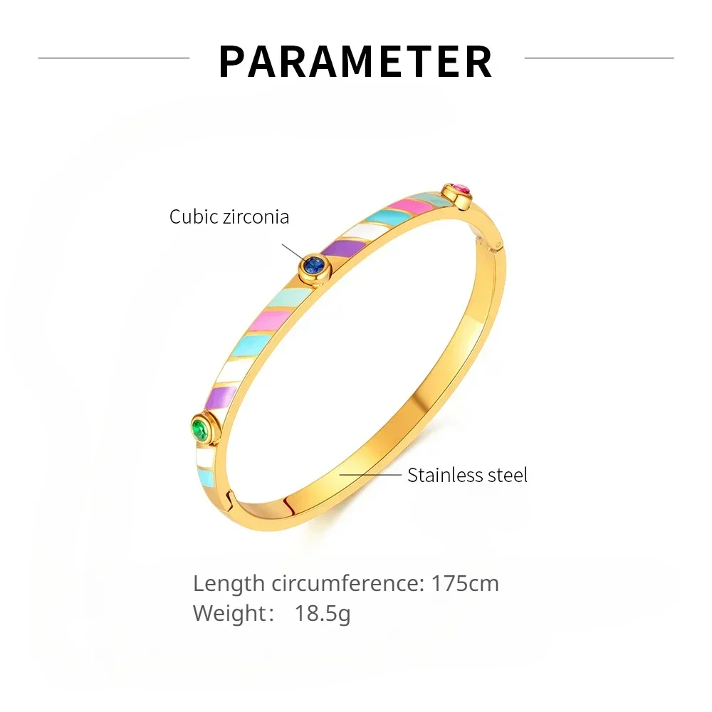 Light luxury design titanium steel candy colour striped inlaid zirconia stainless steel bracelet ladies fashion stackable color