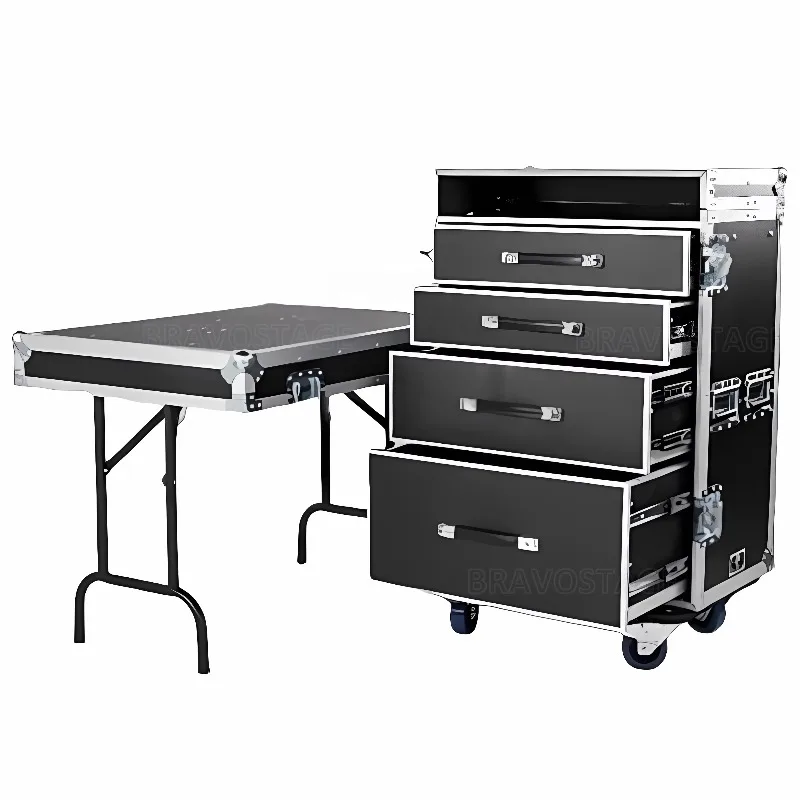 Custom Workstation 4 Drawers Flight Cases With Removable Table Lid