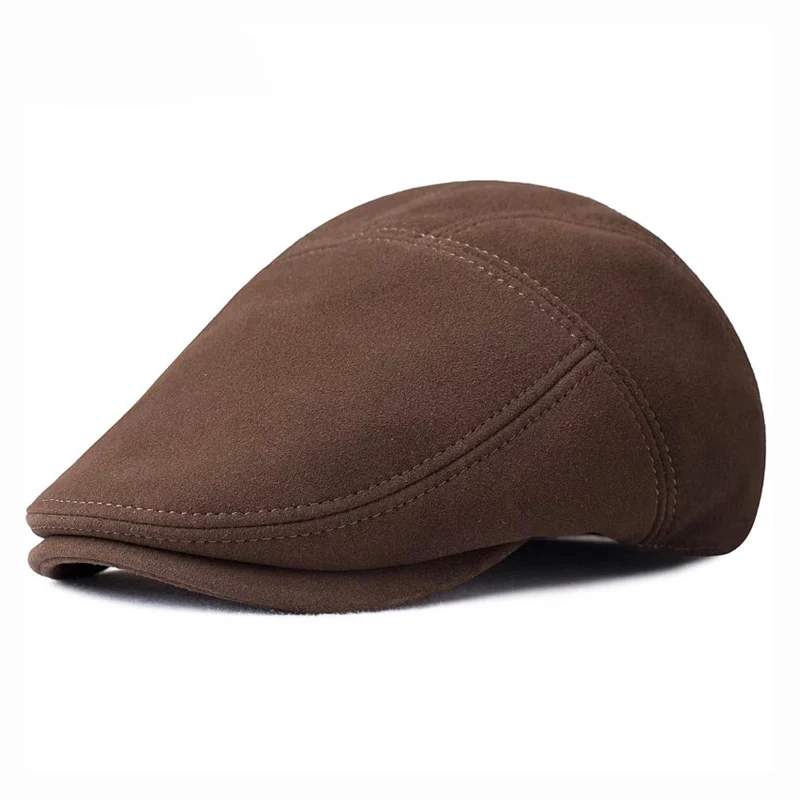 Casual Genuine Leather Hat Cap Suede Sheepskin Beret Warm Winter Lining Cotton Men Boina Hunting Cap/Hat Flap Caps For Men