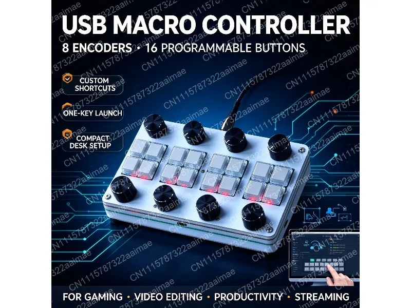 8-Switch 8-Knob USB-C MIDI CC Controller for DAW Software No Driver Needed