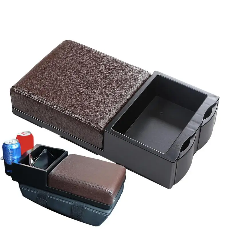 Car Armrest Storage Box U niversal Cushion Car Armrest Covers 3-in-1 Car Interior Supplies With Retractable Cup Holders Organize