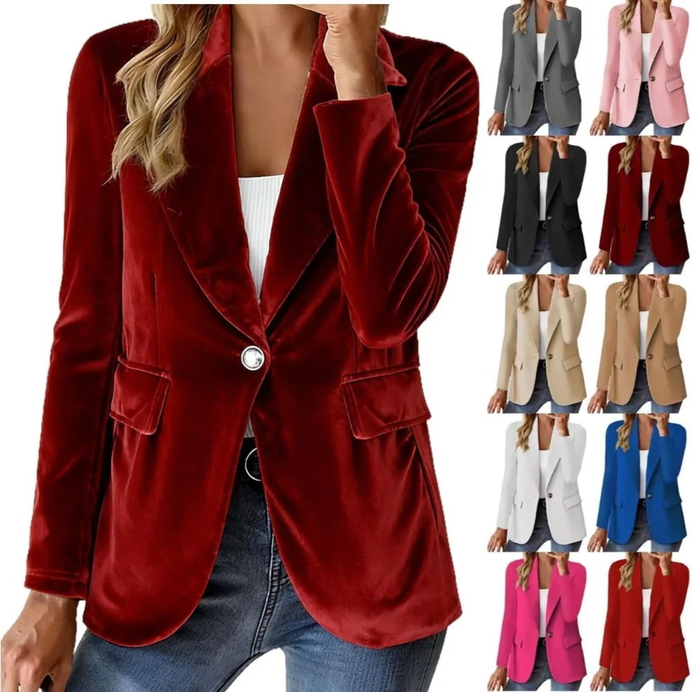 

Бархатные блейзеры для женщин, повседневные негабаритные куртки с открытым передом и длинными рукавами, офисный деловой костюм, блейзер 2025