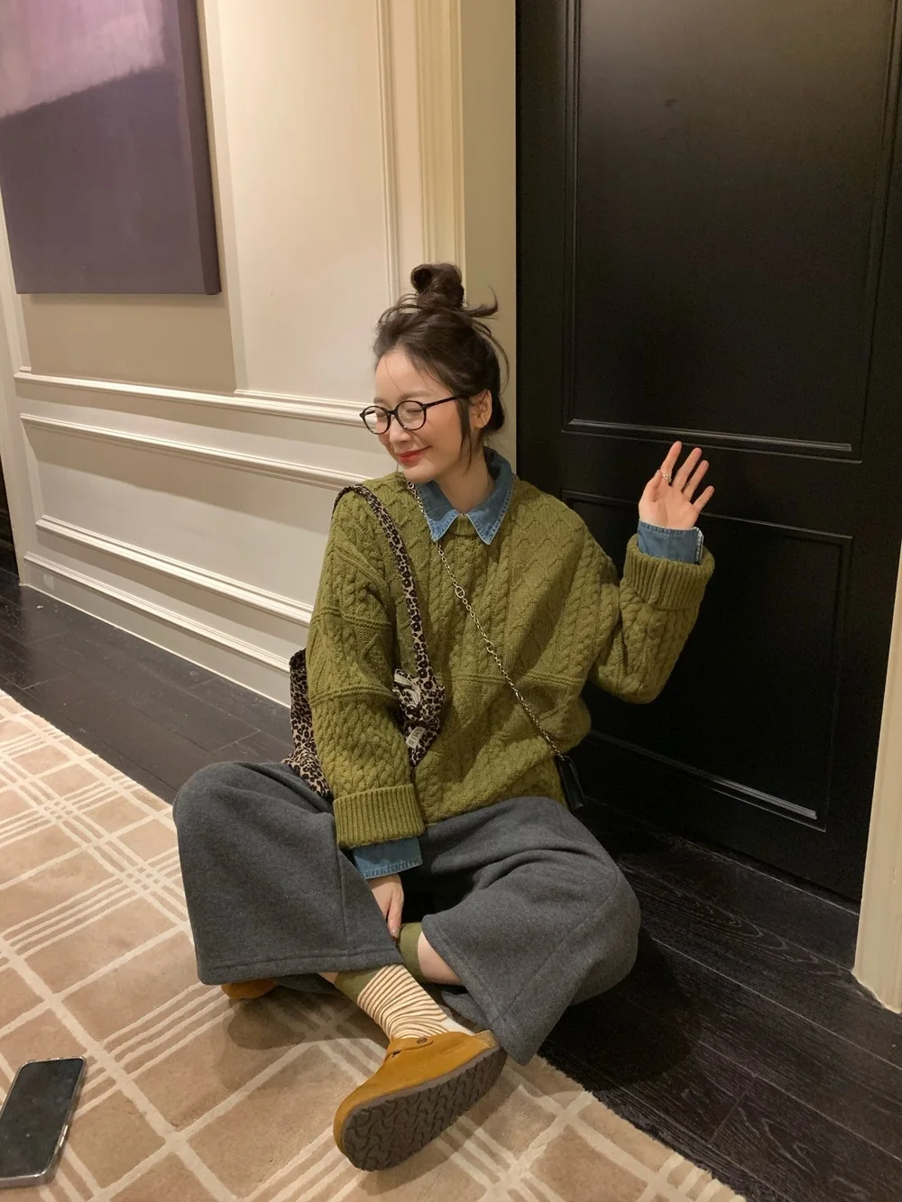 

Женский свободный вязаный шерстяной свитер Xubingbing в стиле ретро, однотонный, теплый, с длинными рукавами, круглым вырезом, модный зимний топ