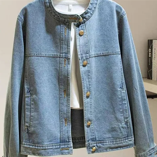 Retro señora Stand-up Collar Jeans Top prendas de vestir 2025 mujer ocio abrigo vaquero corto primavera otoño mujer chaqueta vaquera de manga larga