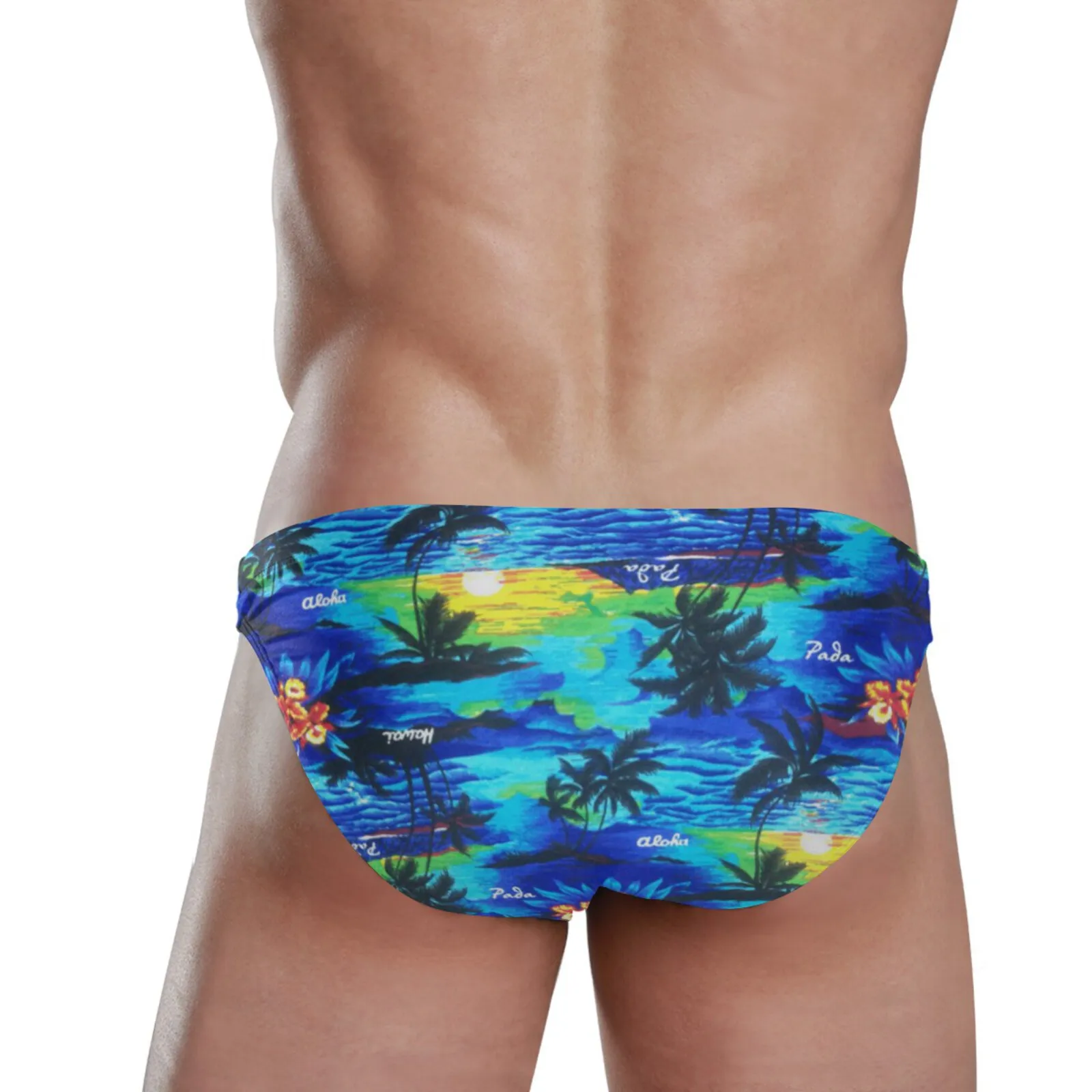 Discount Men\'s Underwear Swim Trunks New Men Swimsuit Sexy Men Swimming Shorts Men Briefs Beach Sports Palm-Tree Swimming Shorts