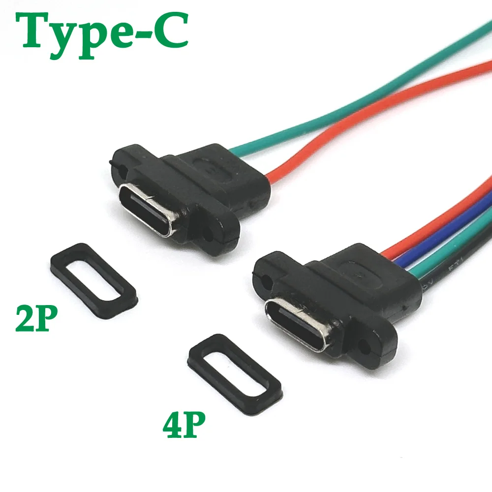 

1PCS 2Pin 4Pin Welding Wire USB 3.1 Connector Type-C Female Waterproof Female Socket Rubber Ring High Current Fast Charging port