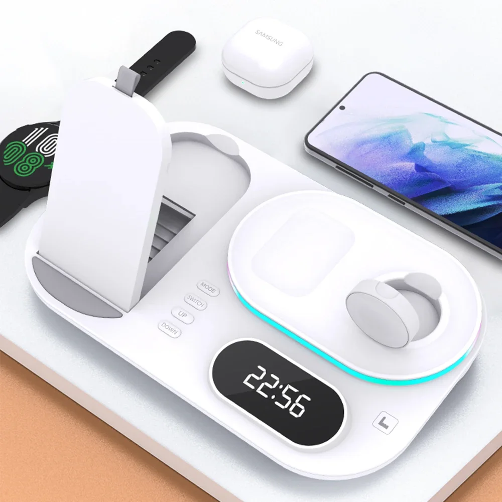 HaaYot 5-in-1 Wireless Charger Station for iPhone, Samsung, Earbuds, Apple Watch, Galaxy Watch with Foldable Design & LED Light
