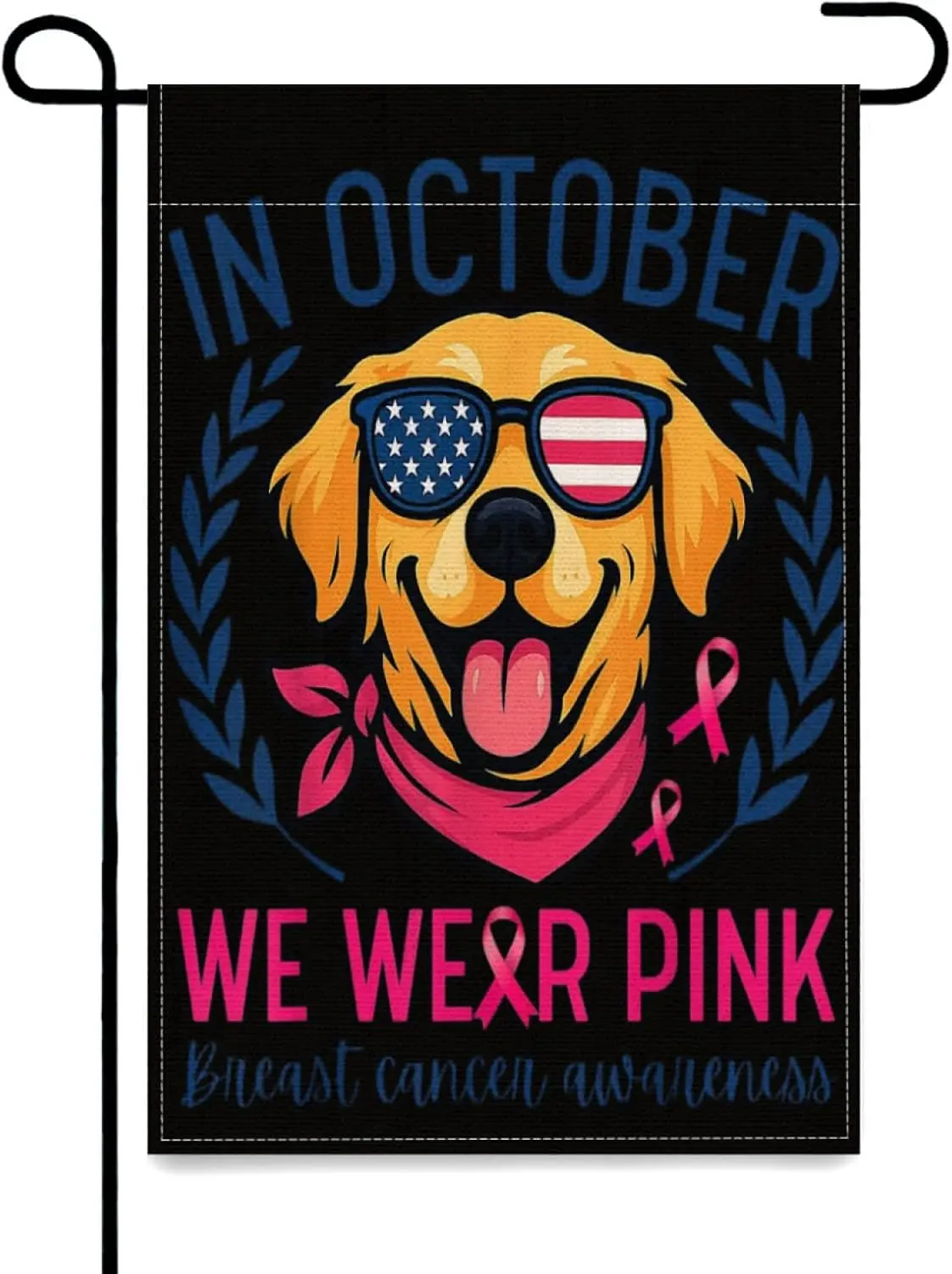 Golden Retriever Patriotic Dog Breast Cancer Awareness Garden Flags,Double Sided Yard Flag Banners for Outside Holiday Yard  PPM