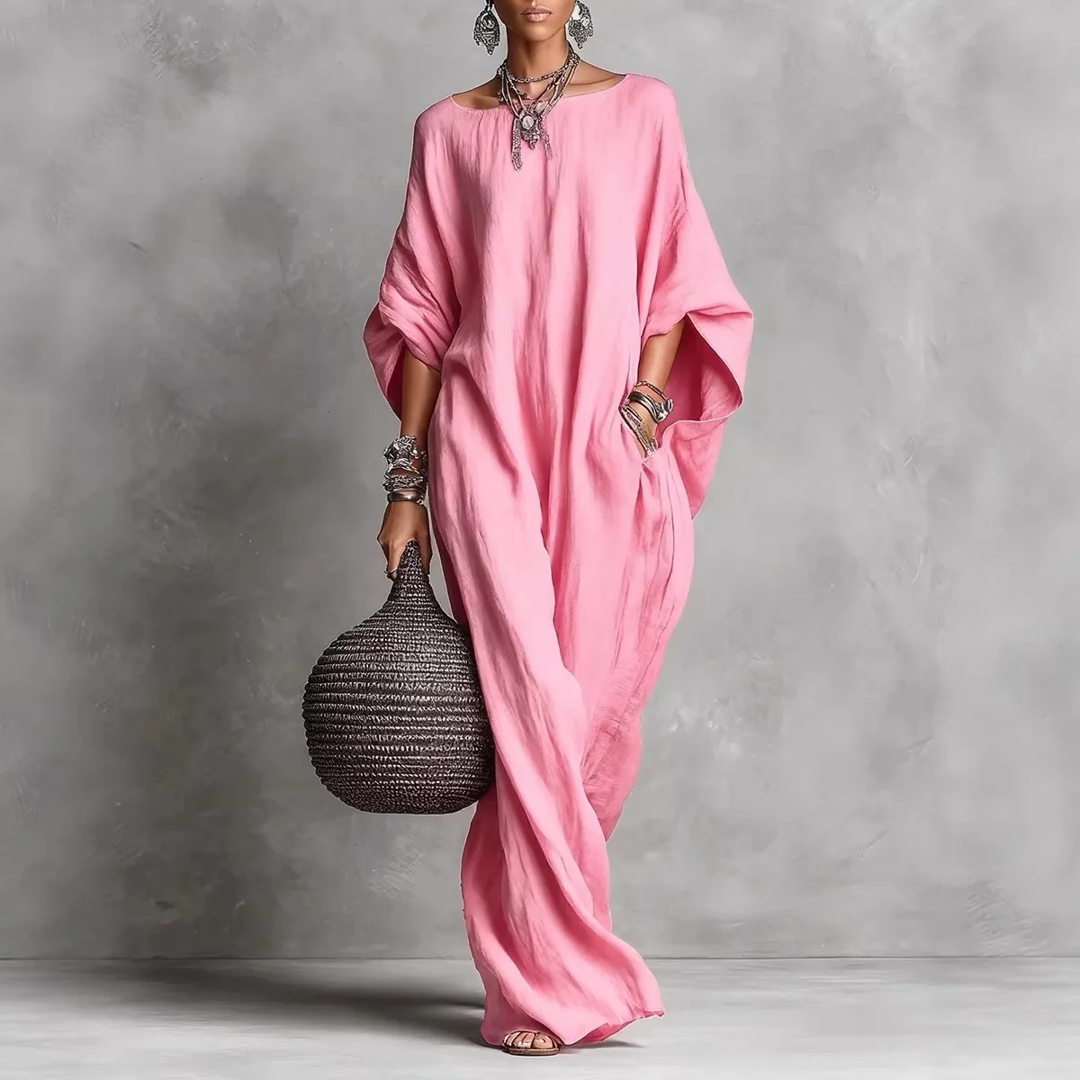 2026  cross-border women's clothing European and American solid color temperament long-sleeved one-line collar long casual - view 6