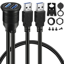 1m 3ft 2 Ports Dual USB 3.0/2.0 Dashboard Panel Flush Mount Extension Cable for Car Truck Boat Motorcycle Waterproof Cord